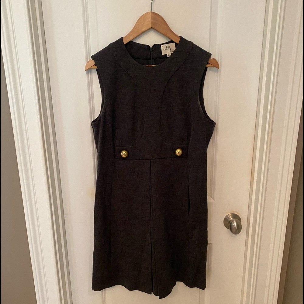 Milly Gray Shift Dress with Gold Buttons